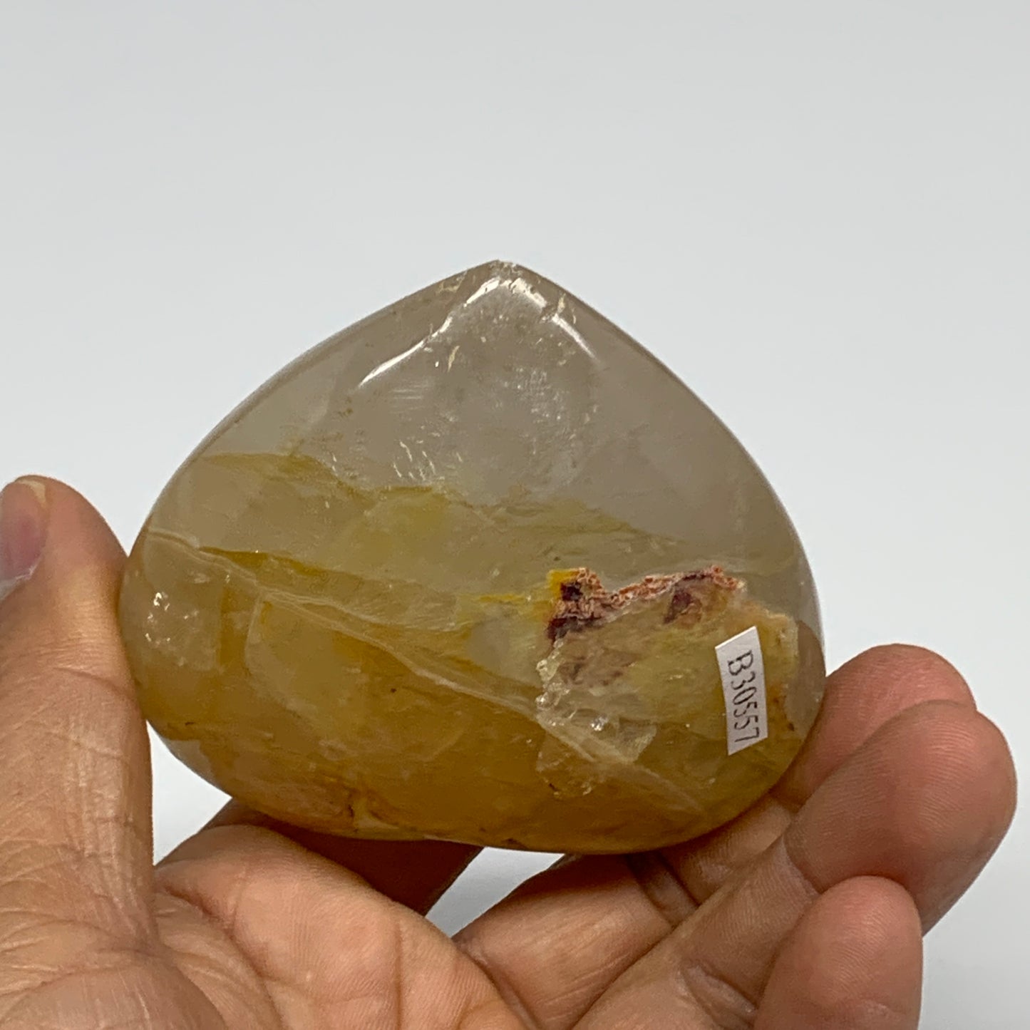 185.2g, 2.5"x2.7"x1.2" Yellow Healing Quartz Heart Crystal @Madagascar, B30557