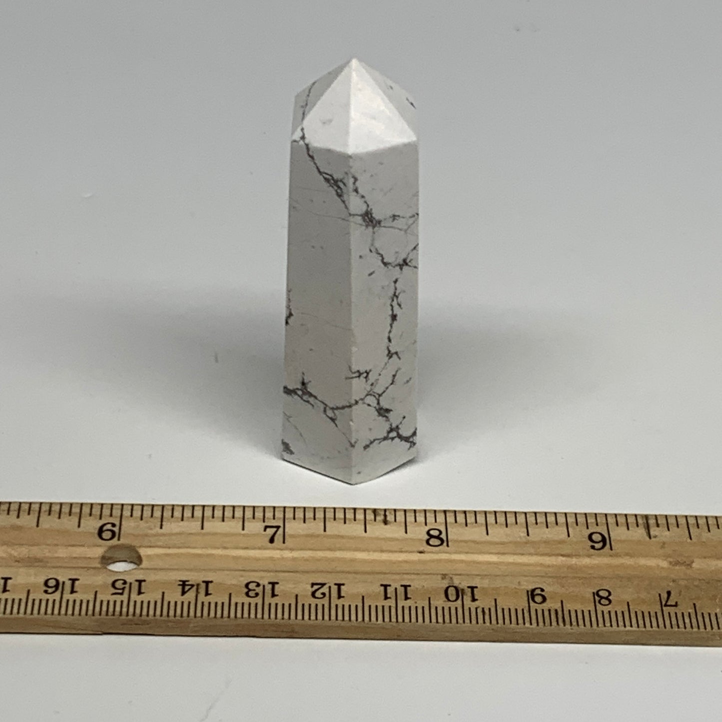 73.4g, 2.9"x0.9"x0.9", Natural Howlite Point Tower Obelisk Crystal, B29066
