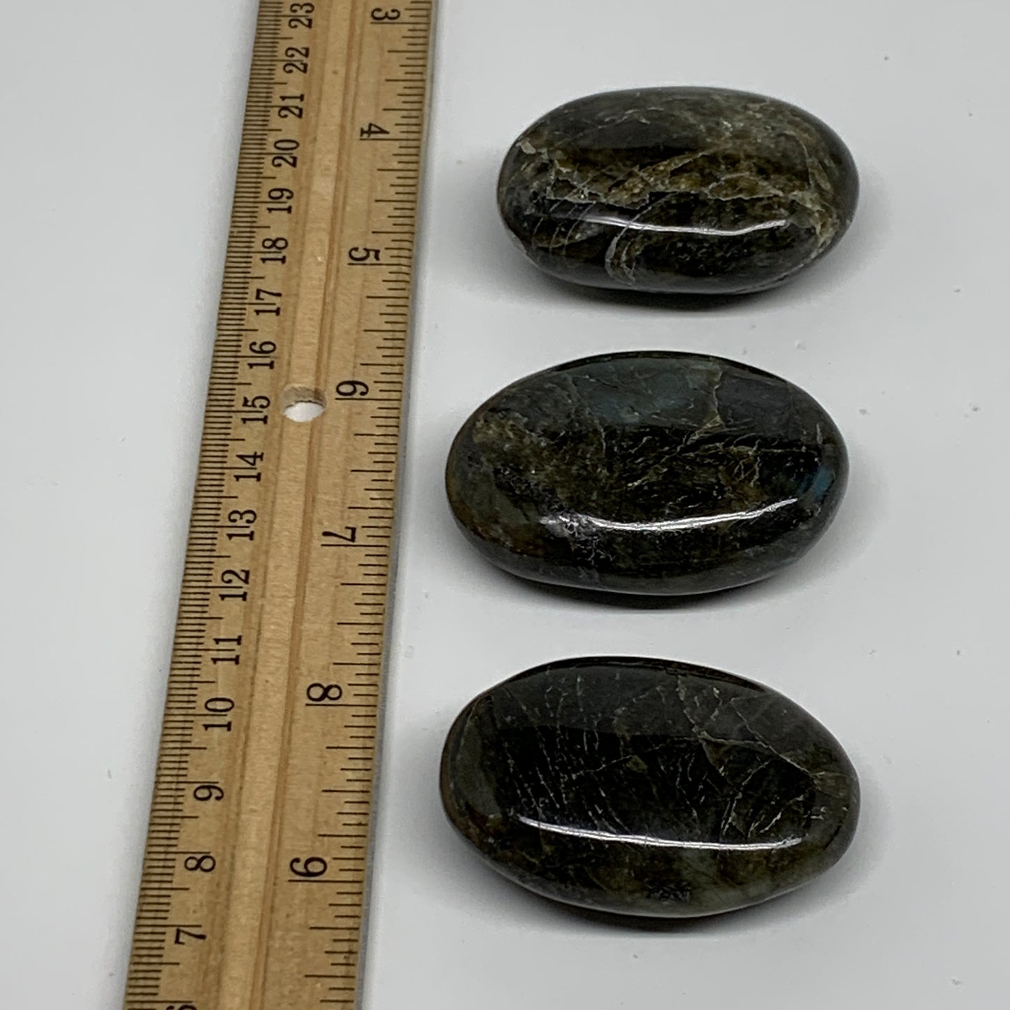 153.2g, 2"-2", 3pcs, Labradorite Palm-stone Polished Gemstone, B35542