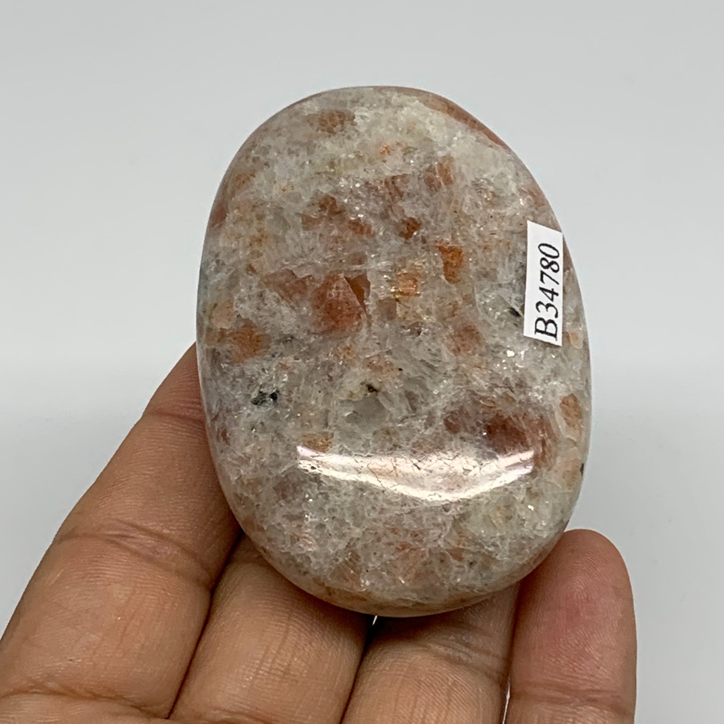 112g, 2.7"x1.8"x0.9", Natural Sunstone Palm-Stone Polished from India, B34780