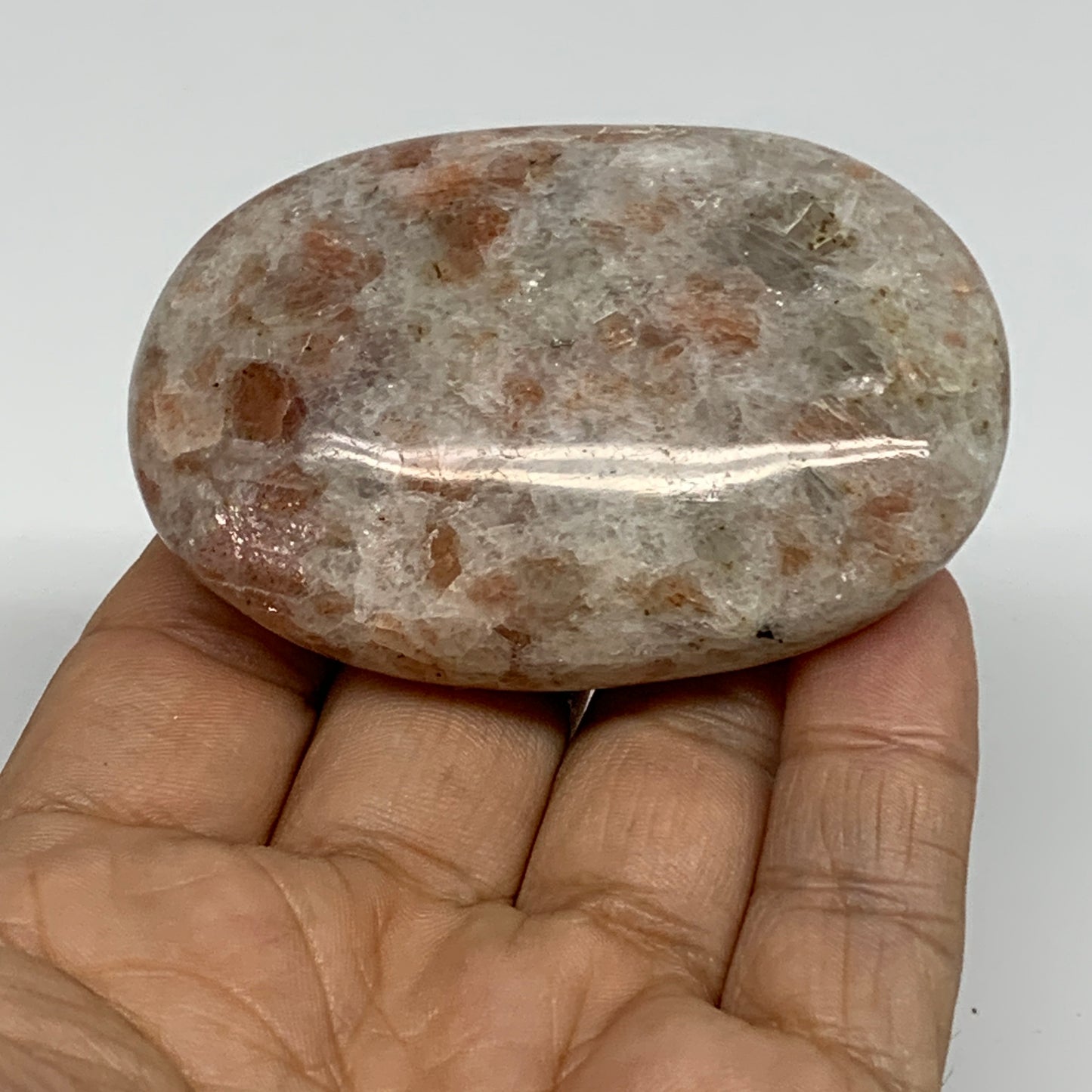 112g, 2.7"x1.8"x0.9", Natural Sunstone Palm-Stone Polished from India, B34780