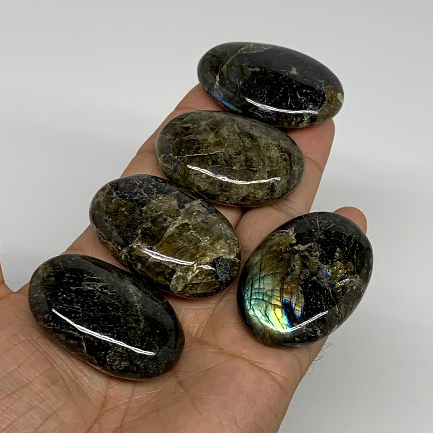 176.7g, 1.8"-1.9", 5pcs, Labradorite Palm-stone Polished Gemstone, B35543
