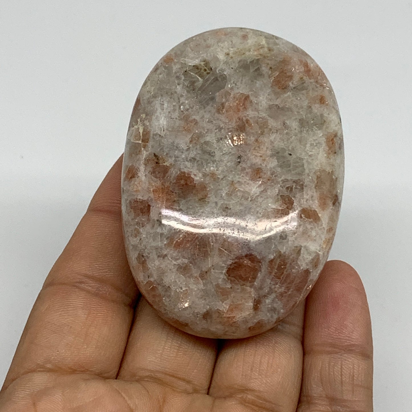 112g, 2.7"x1.8"x0.9", Natural Sunstone Palm-Stone Polished from India, B34780