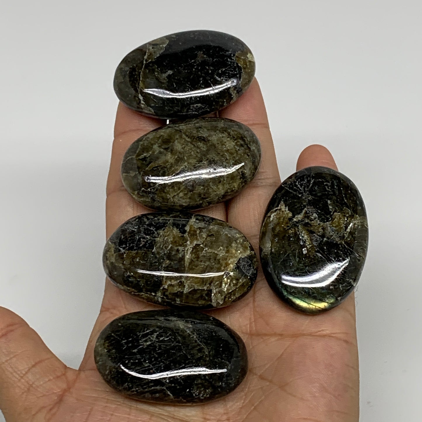 176.7g, 1.8"-1.9", 5pcs, Labradorite Palm-stone Polished Gemstone, B35543