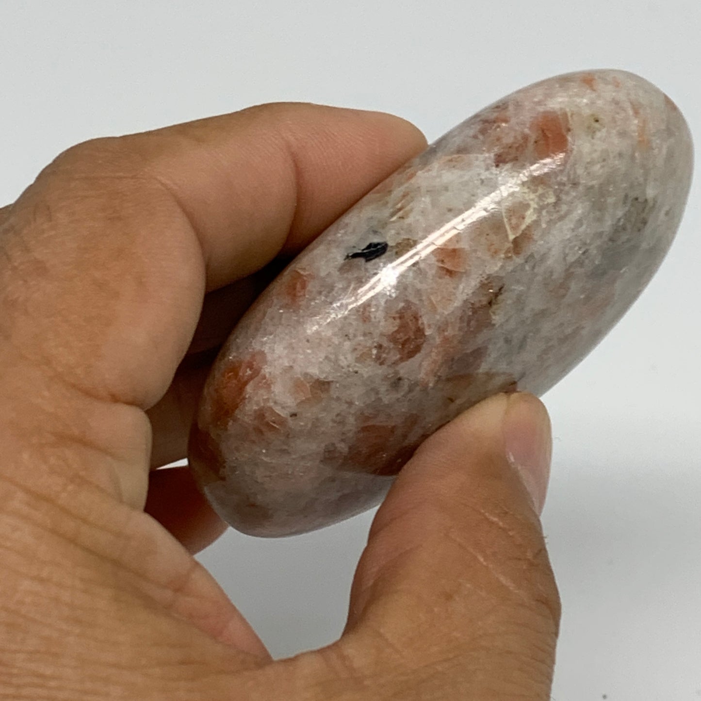 112g, 2.7"x1.8"x0.9", Natural Sunstone Palm-Stone Polished from India, B34780