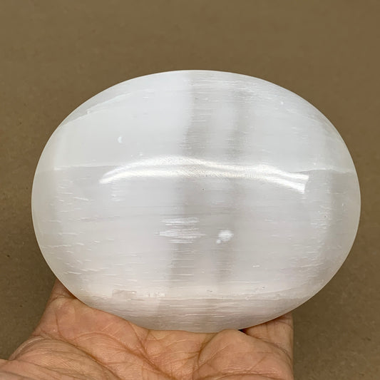 0.65 lbs, 3.9"x3.1"x1.3", White Selenite Palmstone Crystal Pillow Reiki, B36090