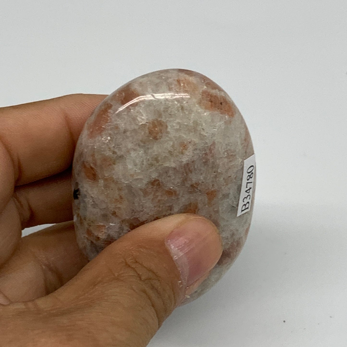 112g, 2.7"x1.8"x0.9", Natural Sunstone Palm-Stone Polished from India, B34780