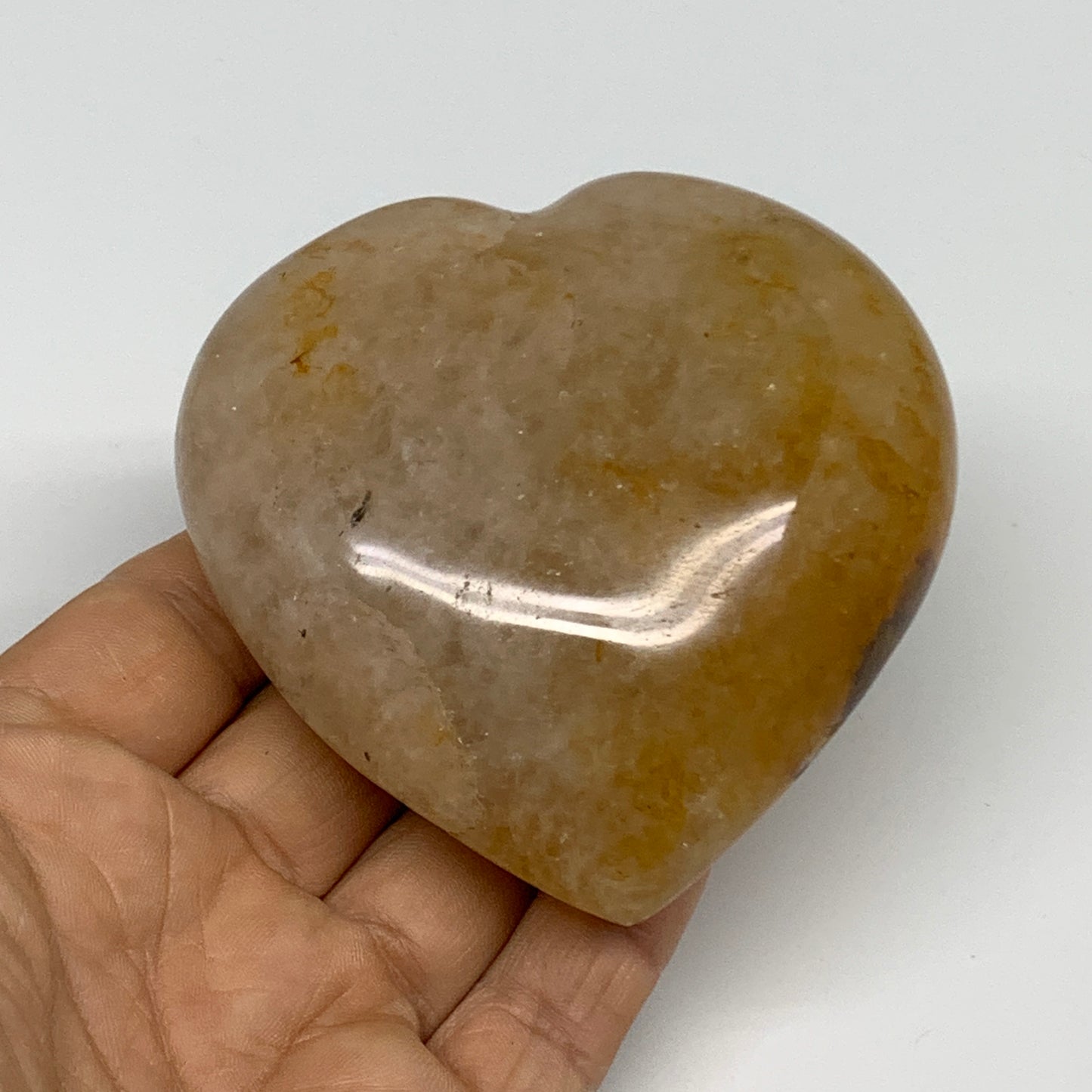 303.1g, 3.1"x3.1"x1.3" Yellow Healing Quartz Heart Crystal @Madagascar, B30558