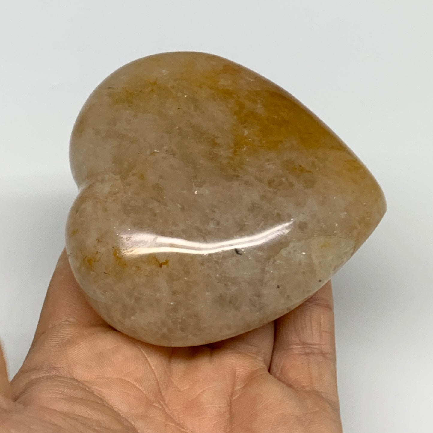 303.1g, 3.1"x3.1"x1.3" Yellow Healing Quartz Heart Crystal @Madagascar, B30558