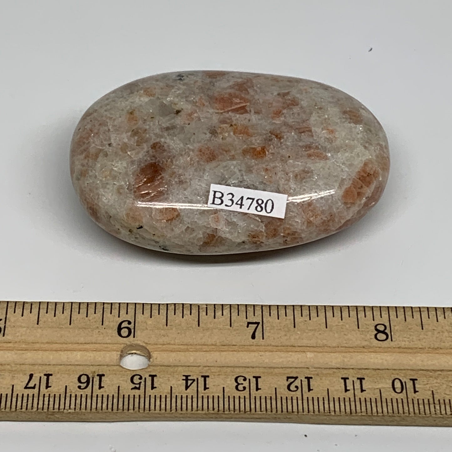 112g, 2.7"x1.8"x0.9", Natural Sunstone Palm-Stone Polished from India, B34780