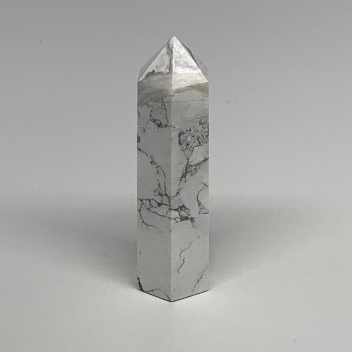 119.2g, 3.7"x1"x1", Natural Howlite Point Tower Obelisk Crystal, B29067