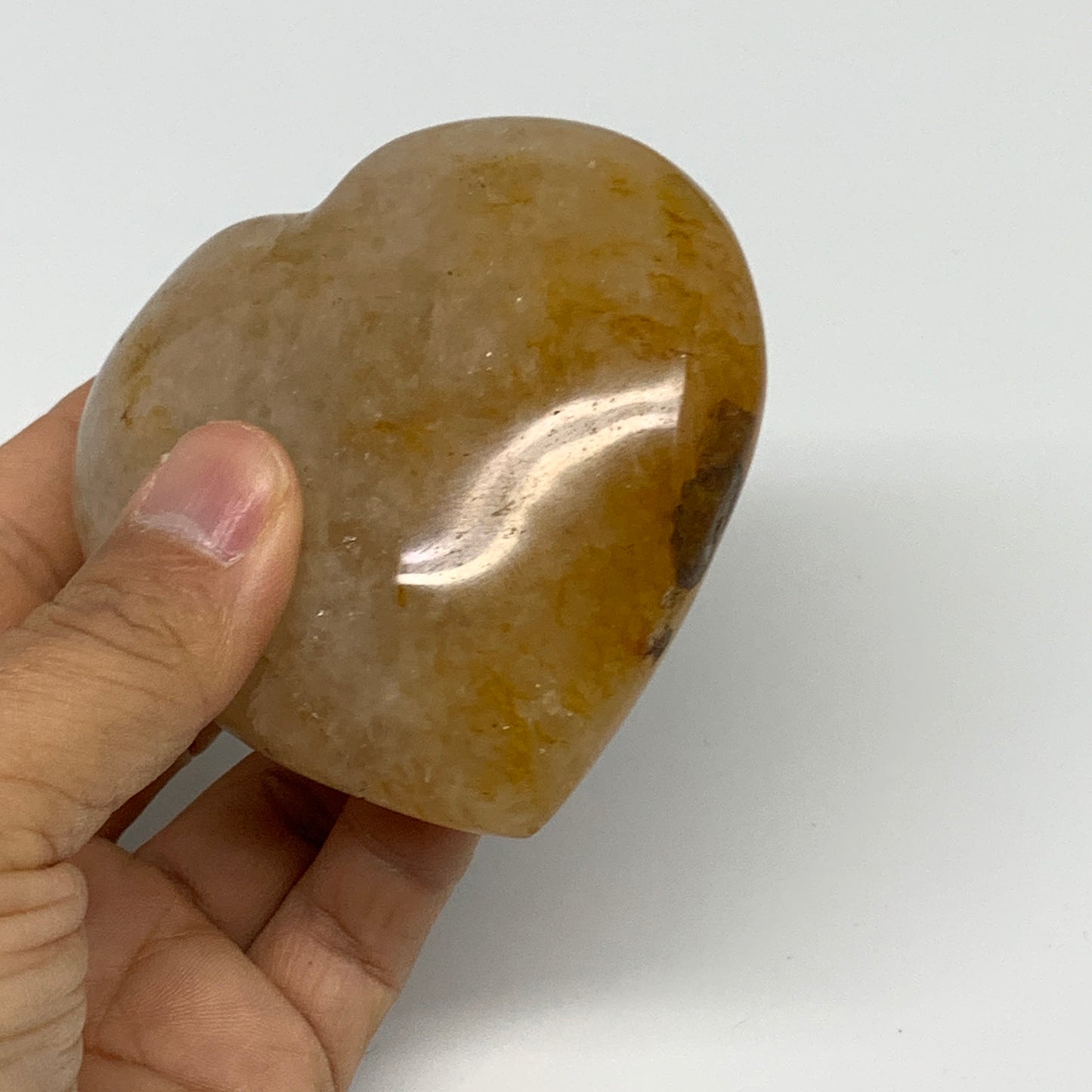 303.1g, 3.1"x3.1"x1.3" Yellow Healing Quartz Heart Crystal @Madagascar, B30558