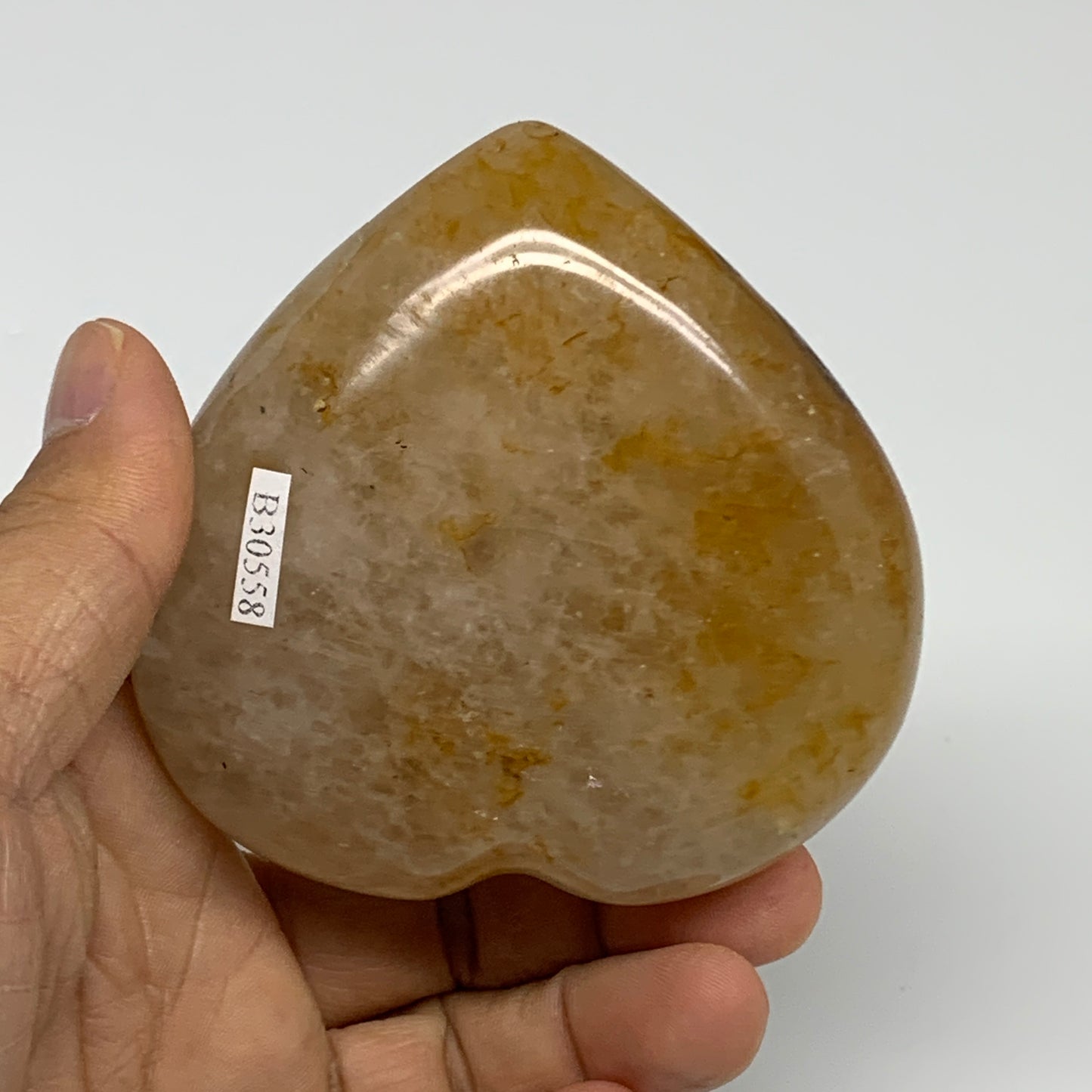 303.1g, 3.1"x3.1"x1.3" Yellow Healing Quartz Heart Crystal @Madagascar, B30558
