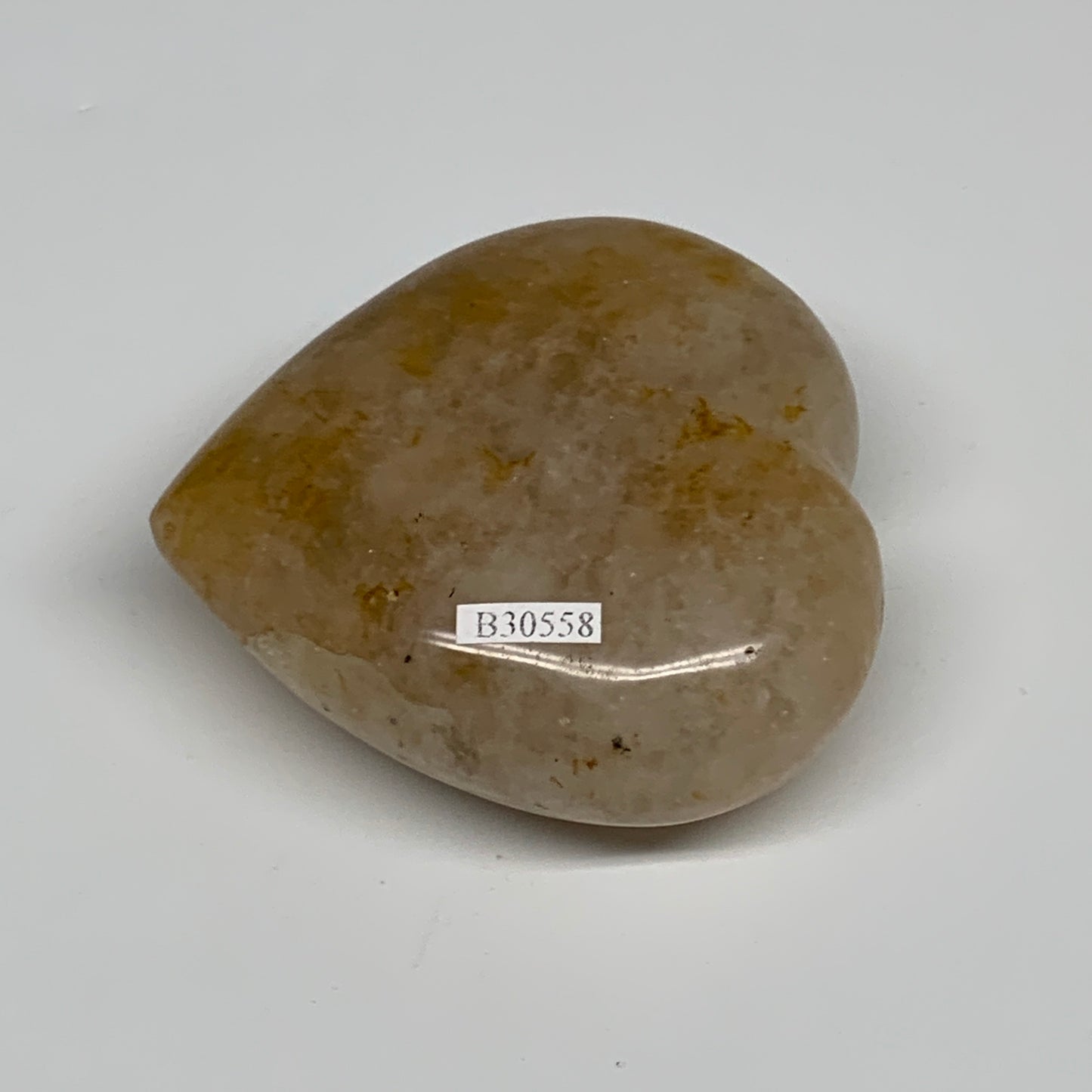 303.1g, 3.1"x3.1"x1.3" Yellow Healing Quartz Heart Crystal @Madagascar, B30558