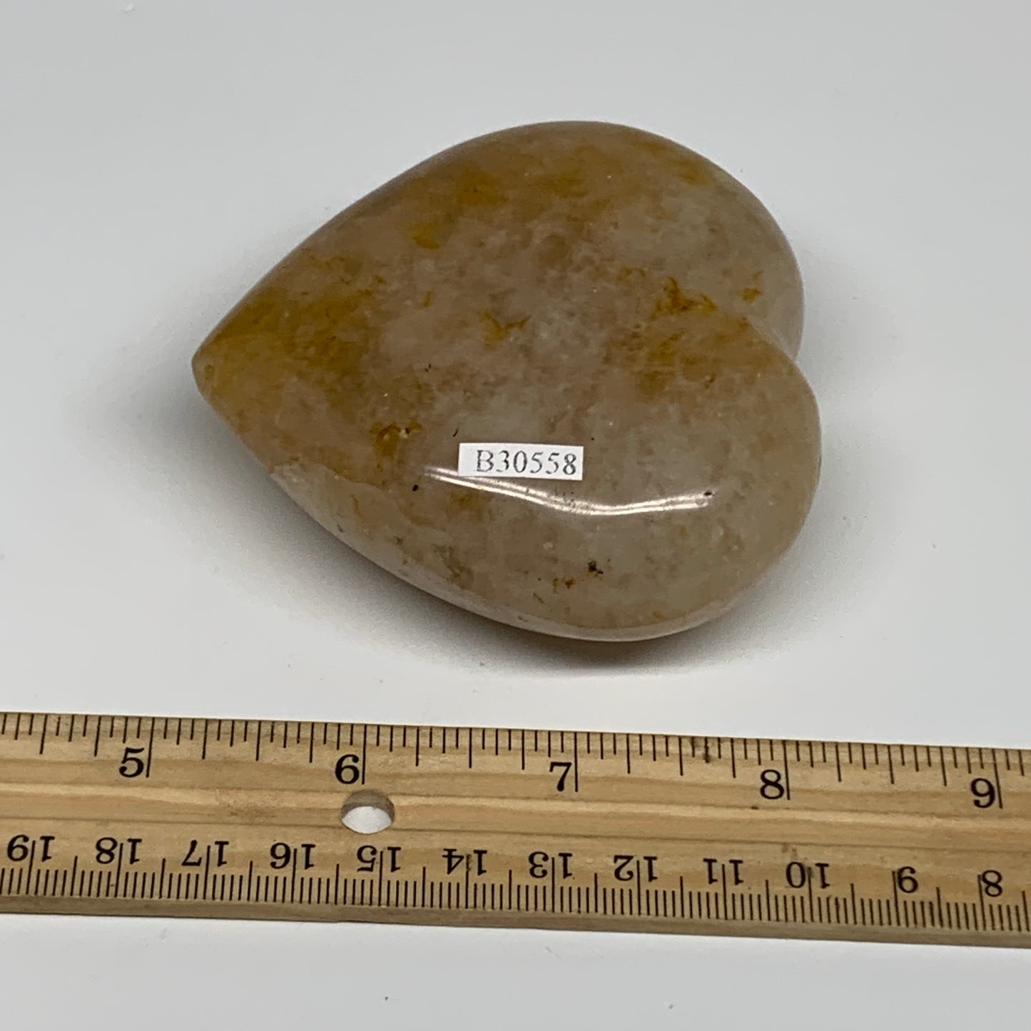 303.1g, 3.1"x3.1"x1.3" Yellow Healing Quartz Heart Crystal @Madagascar, B30558
