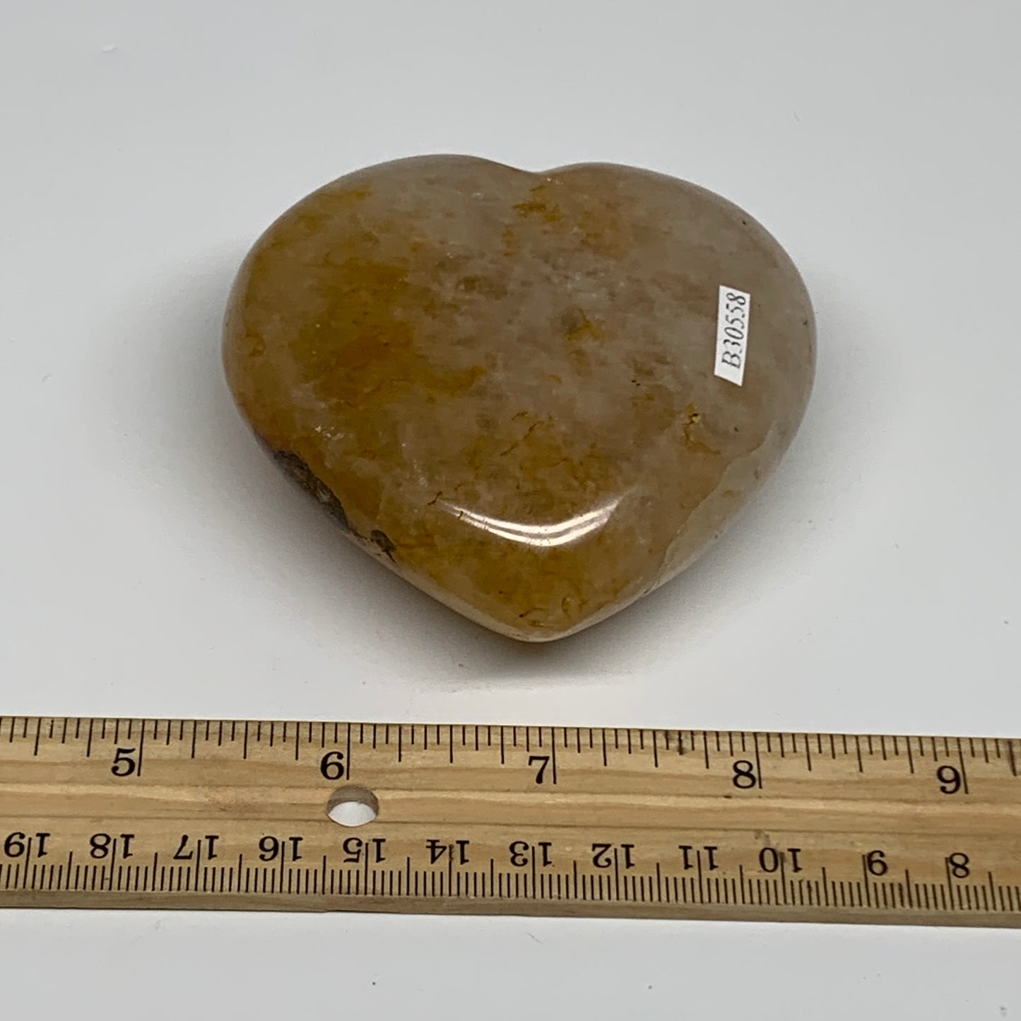 303.1g, 3.1"x3.1"x1.3" Yellow Healing Quartz Heart Crystal @Madagascar, B30558