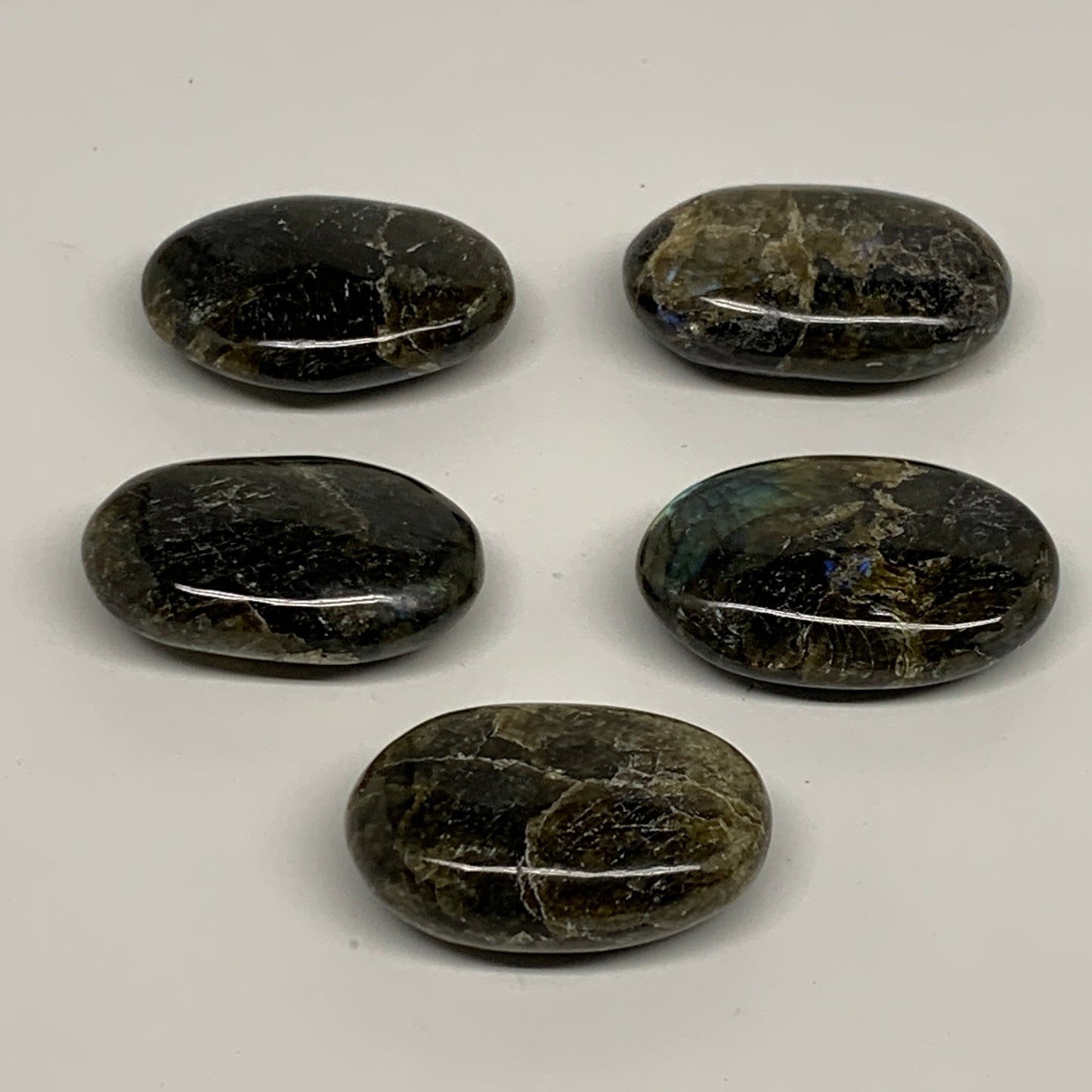 176.7g, 1.8"-1.9", 5pcs, Labradorite Palm-stone Polished Gemstone, B35543