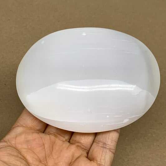 0.69 lbs, 3.9"x3.1"x1.3", White Selenite Palmstone Crystal Pillow Reiki, B36091