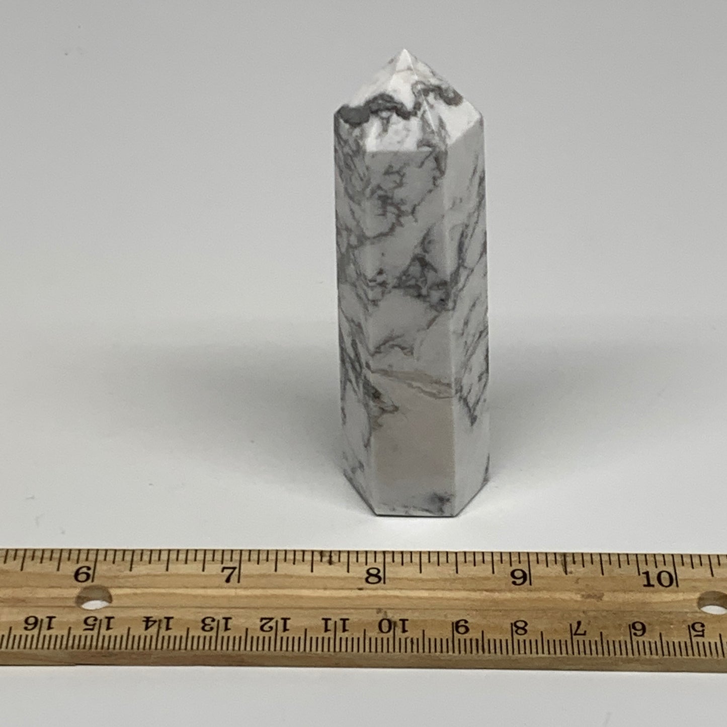 110.1g, 3.6"x1"x1", Natural Howlite Point Tower Obelisk Crystal, B29068