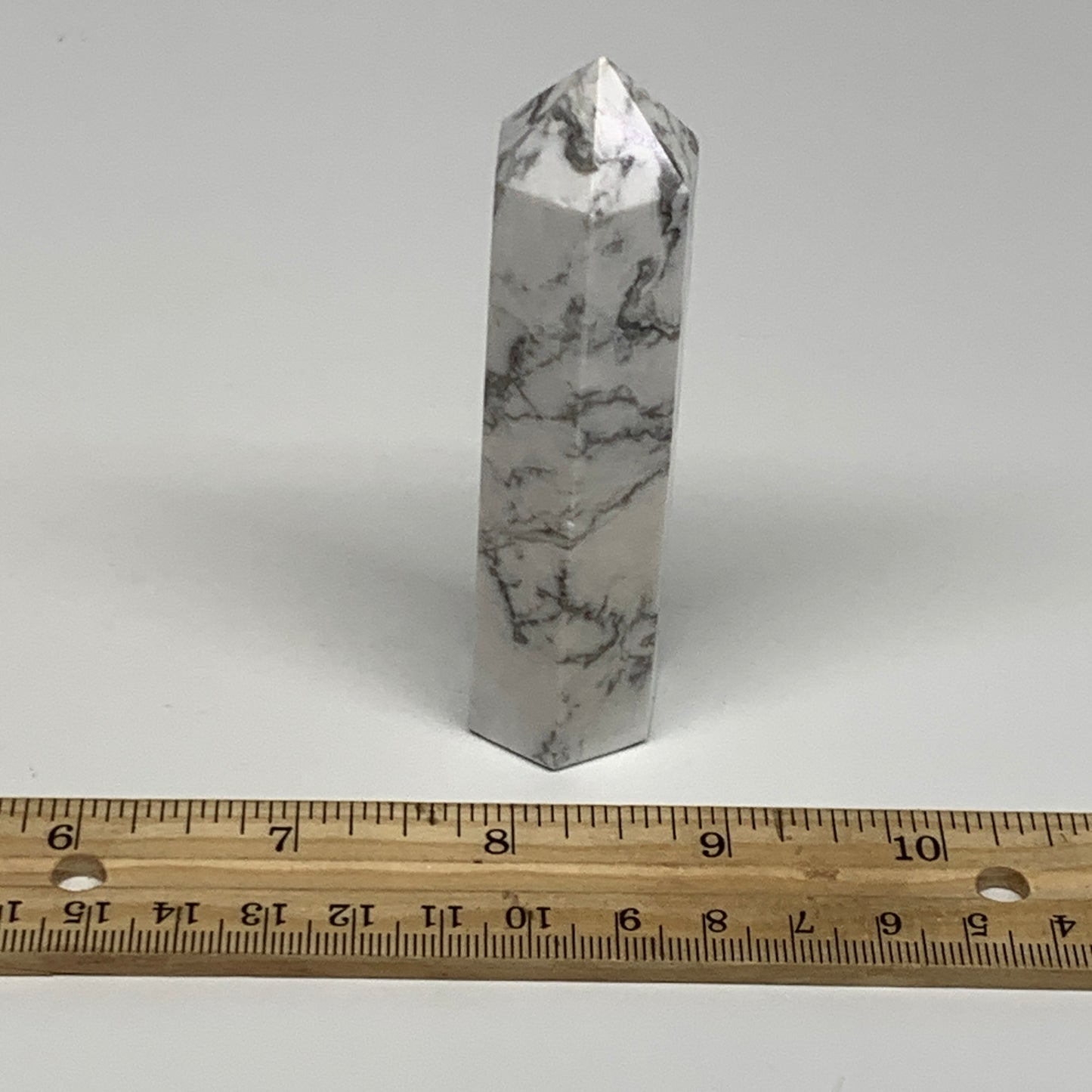 110.1g, 3.6"x1"x1", Natural Howlite Point Tower Obelisk Crystal, B29068