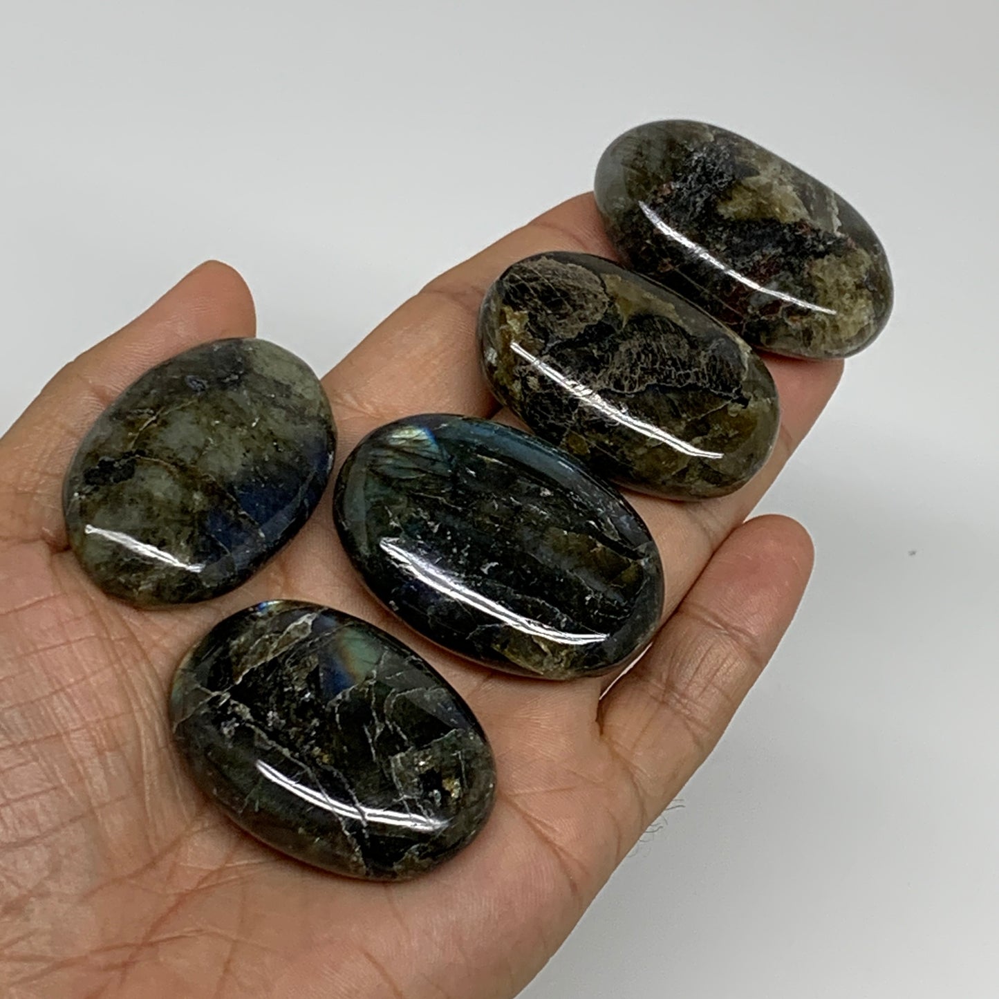165.5g, 1.7"-1.8", 5pcs, Labradorite Palm-stone Polished Gemstone, B35544