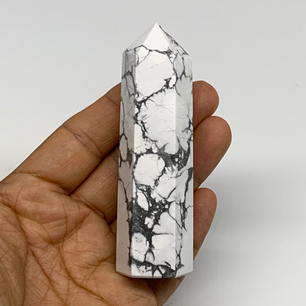115.7g, 3.6"x1"x1", Natural Howlite Point Tower Obelisk Crystal, B29069