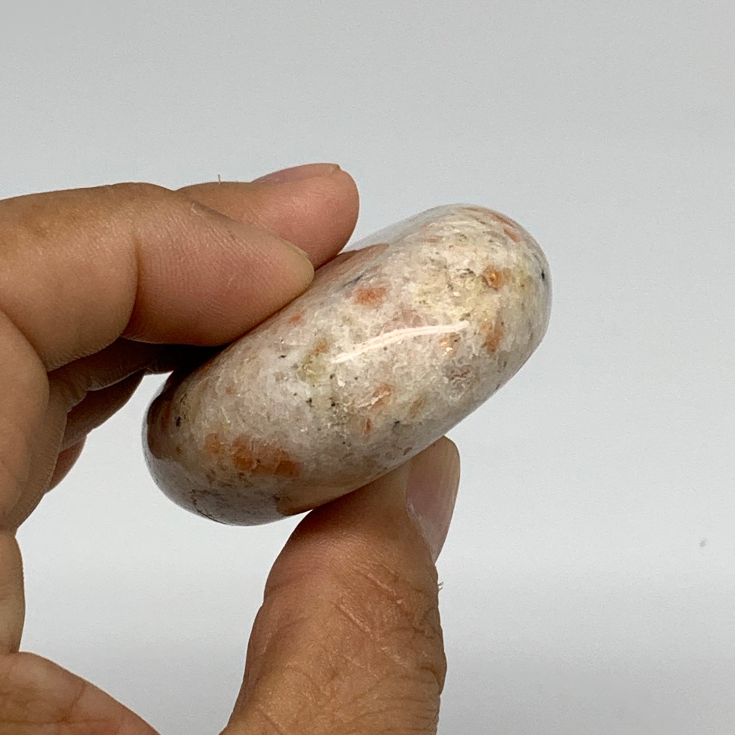 112.3g, 2.7"x1.9"x0.8", Natural Sunstone Palm-Stone Polished from India, B34782