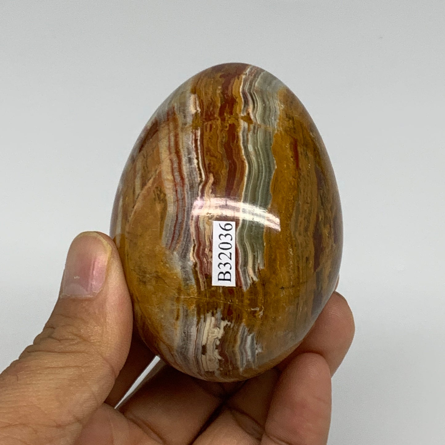 254g, 2.8"x2" Natural Green Onyx Egg Gemstone Mineral, from Pakistan, B32036