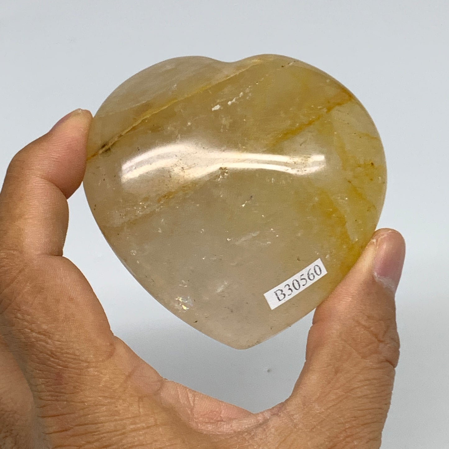 209.1g, 2.6"x2.7"x1.3" Yellow Healing Quartz Heart Crystal @Madagascar, B30560