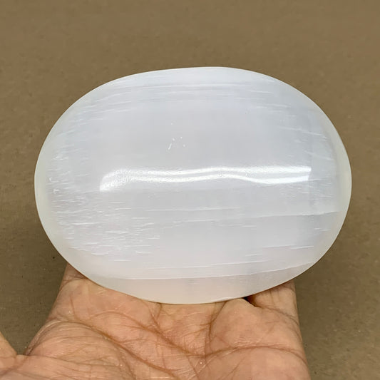 0.58 lbs, 3.9"x3"x1.2", White Selenite Palmstone Crystal Pillow Reiki, B36092