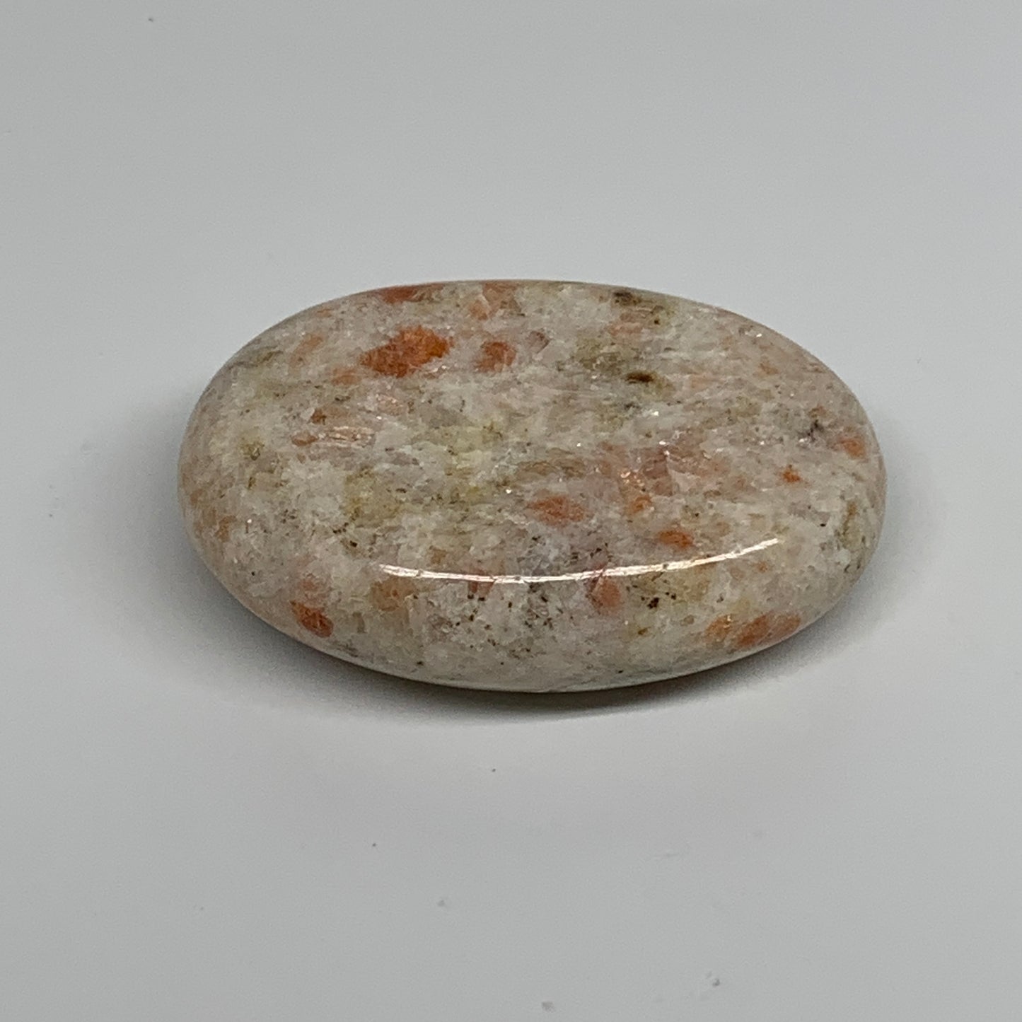 112.3g, 2.7"x1.9"x0.8", Natural Sunstone Palm-Stone Polished from India, B34782