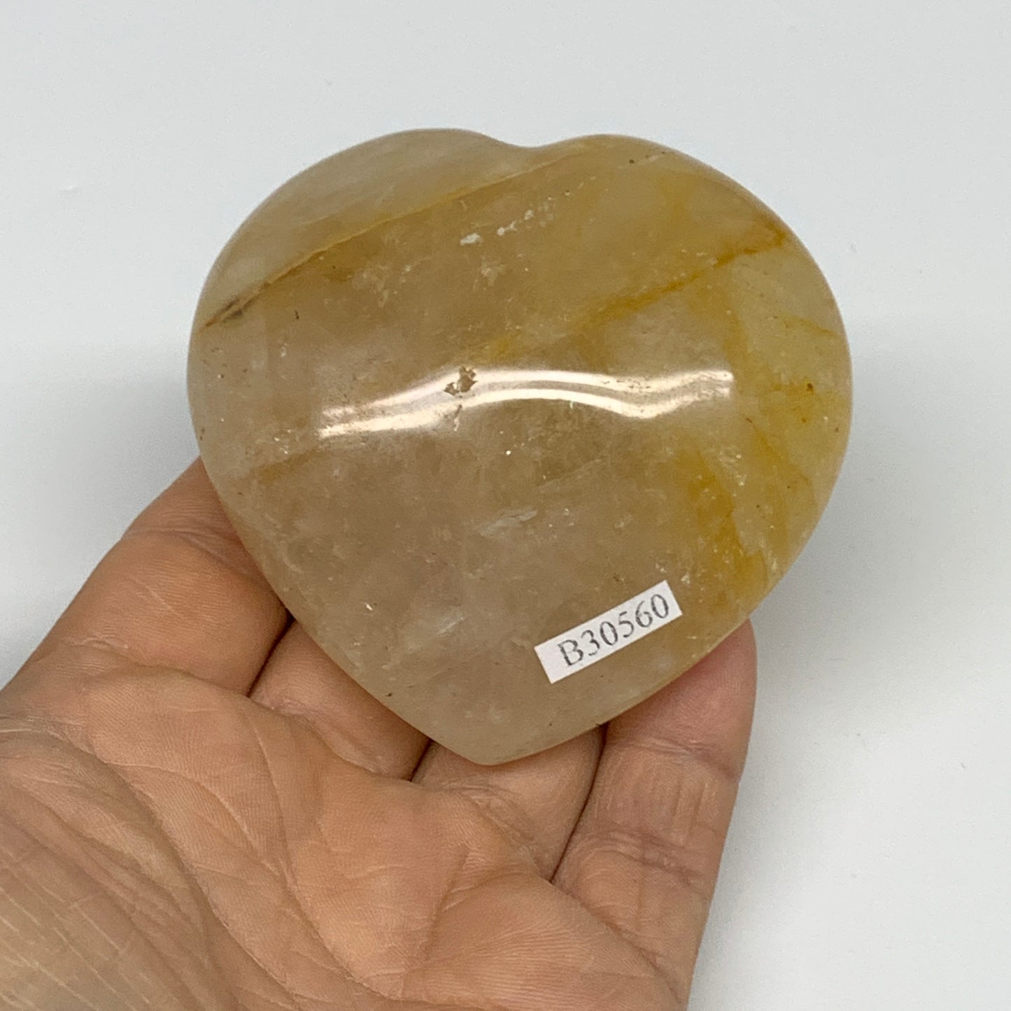 209.1g, 2.6"x2.7"x1.3" Yellow Healing Quartz Heart Crystal @Madagascar, B30560