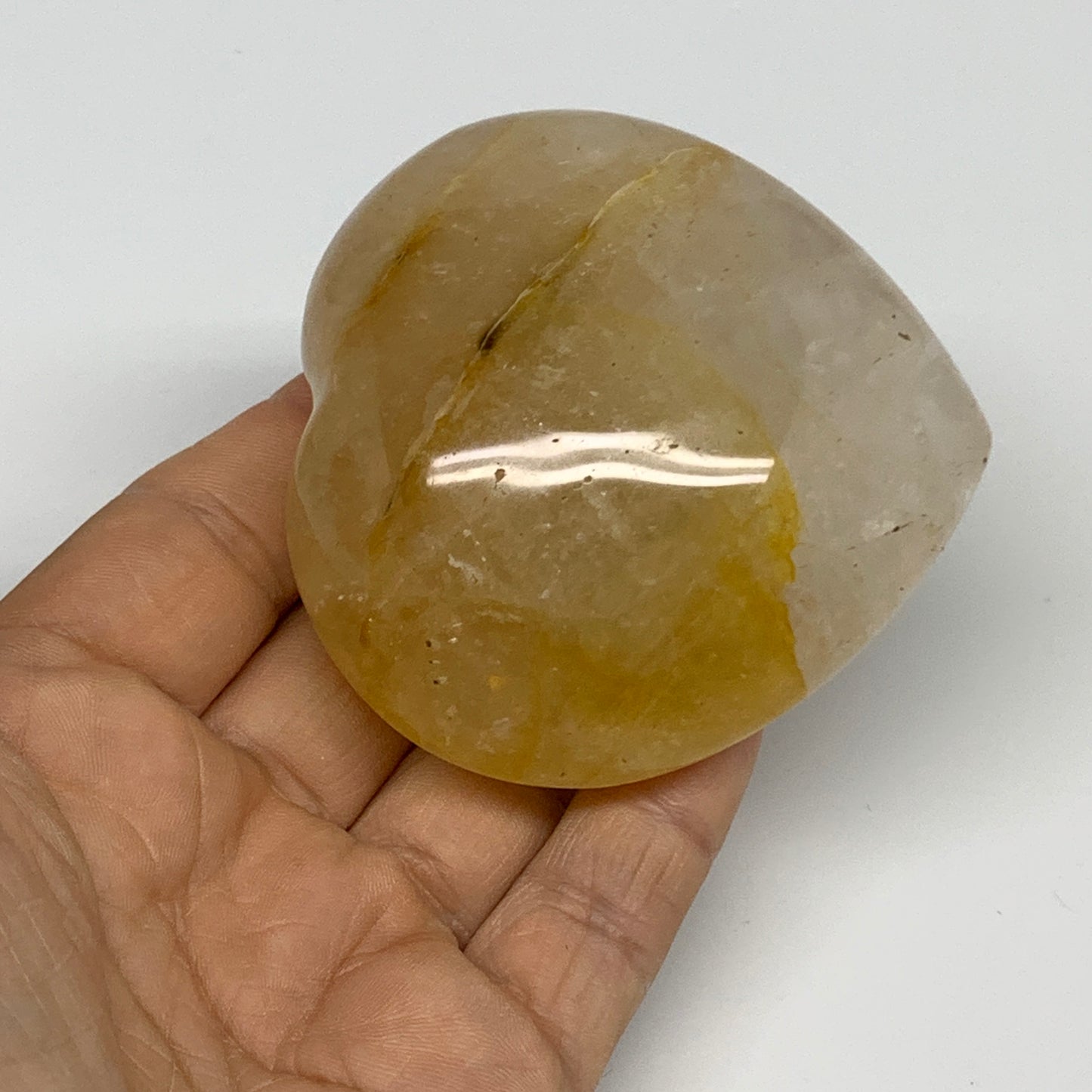 209.1g, 2.6"x2.7"x1.3" Yellow Healing Quartz Heart Crystal @Madagascar, B30560