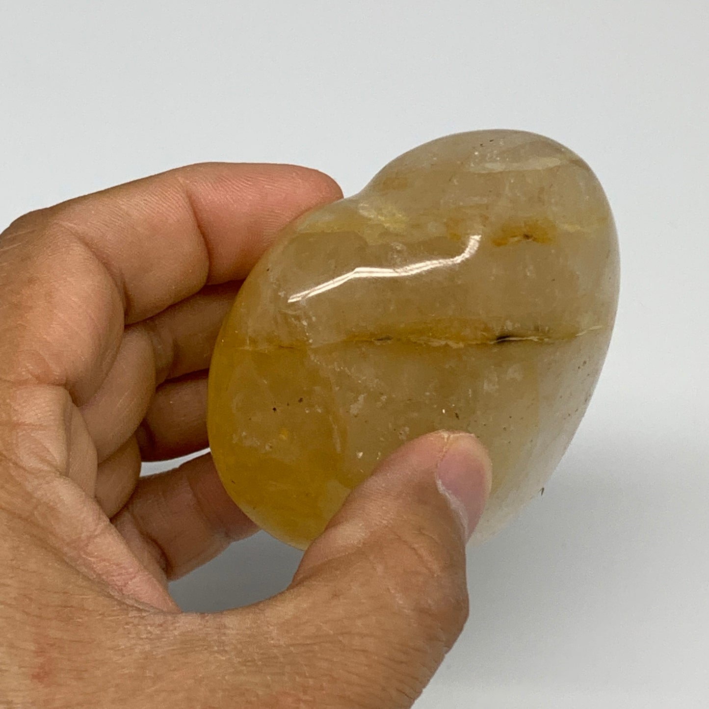 209.1g, 2.6"x2.7"x1.3" Yellow Healing Quartz Heart Crystal @Madagascar, B30560