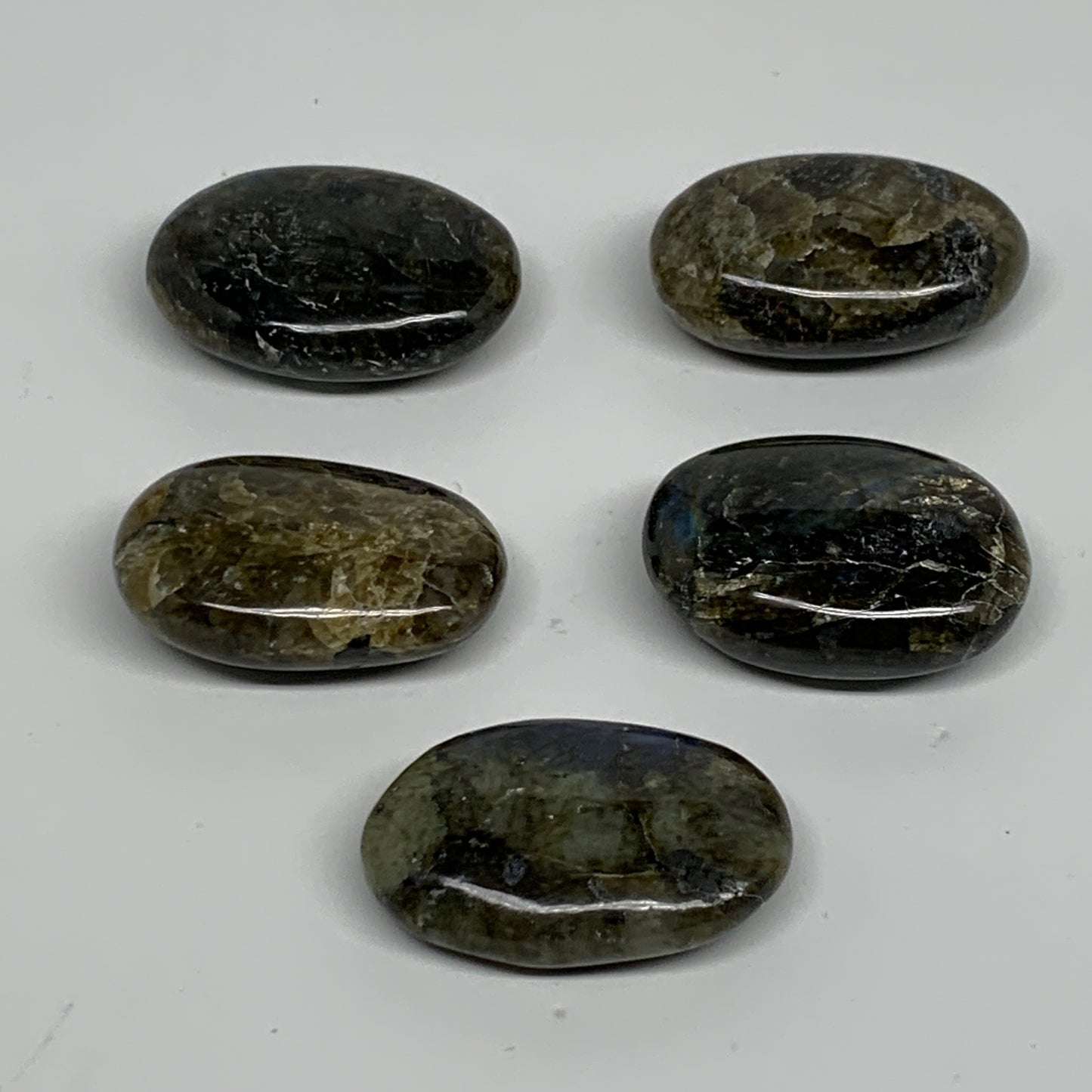 165.5g, 1.7"-1.8", 5pcs, Labradorite Palm-stone Polished Gemstone, B35544