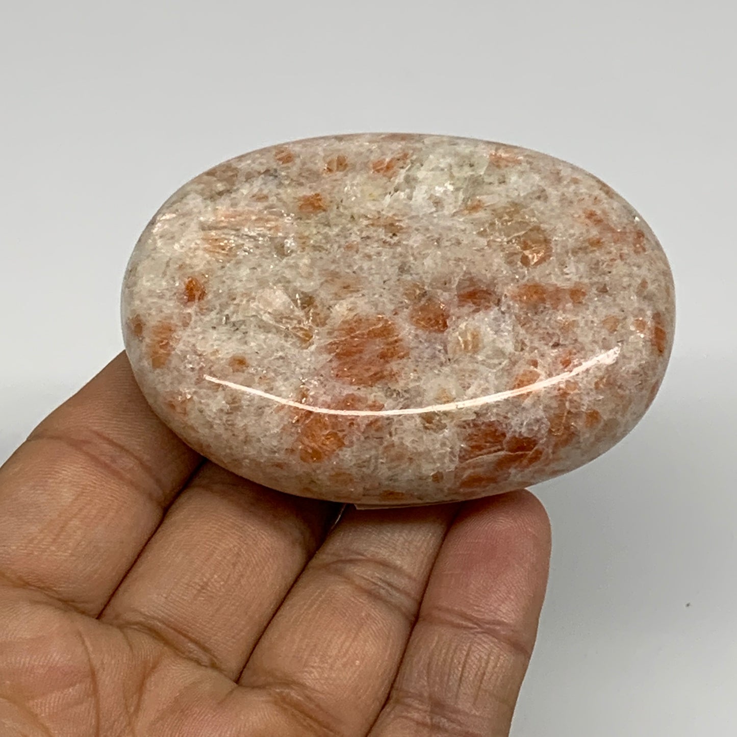 133.7g, 2.7"x2"x0.9", Natural Sunstone Palm-Stone Polished from India, B34783