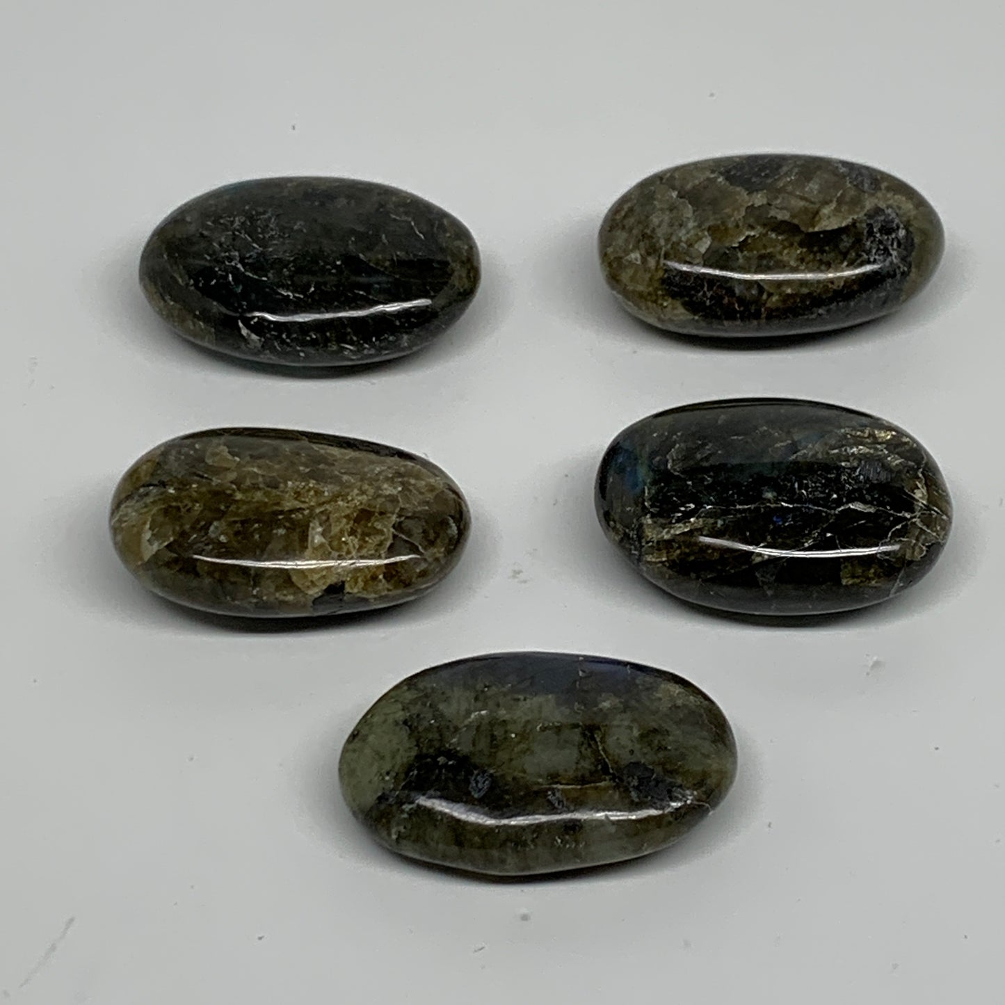 165.5g, 1.7"-1.8", 5pcs, Labradorite Palm-stone Polished Gemstone, B35544
