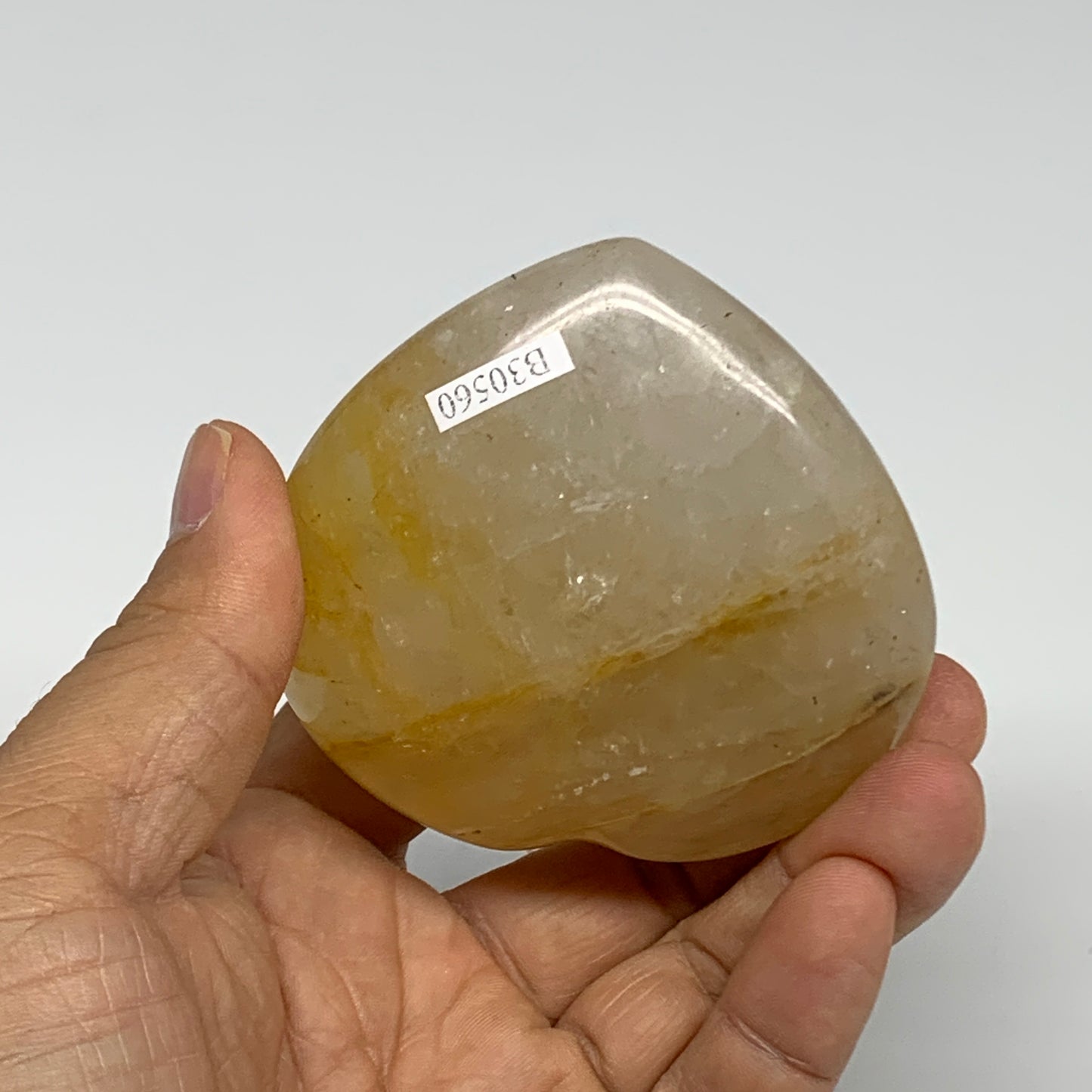 209.1g, 2.6"x2.7"x1.3" Yellow Healing Quartz Heart Crystal @Madagascar, B30560