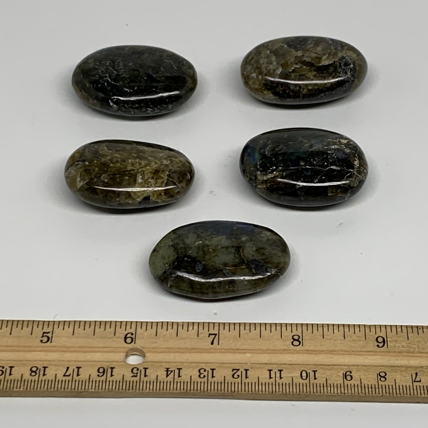 165.5g, 1.7"-1.8", 5pcs, Labradorite Palm-stone Polished Gemstone, B35544