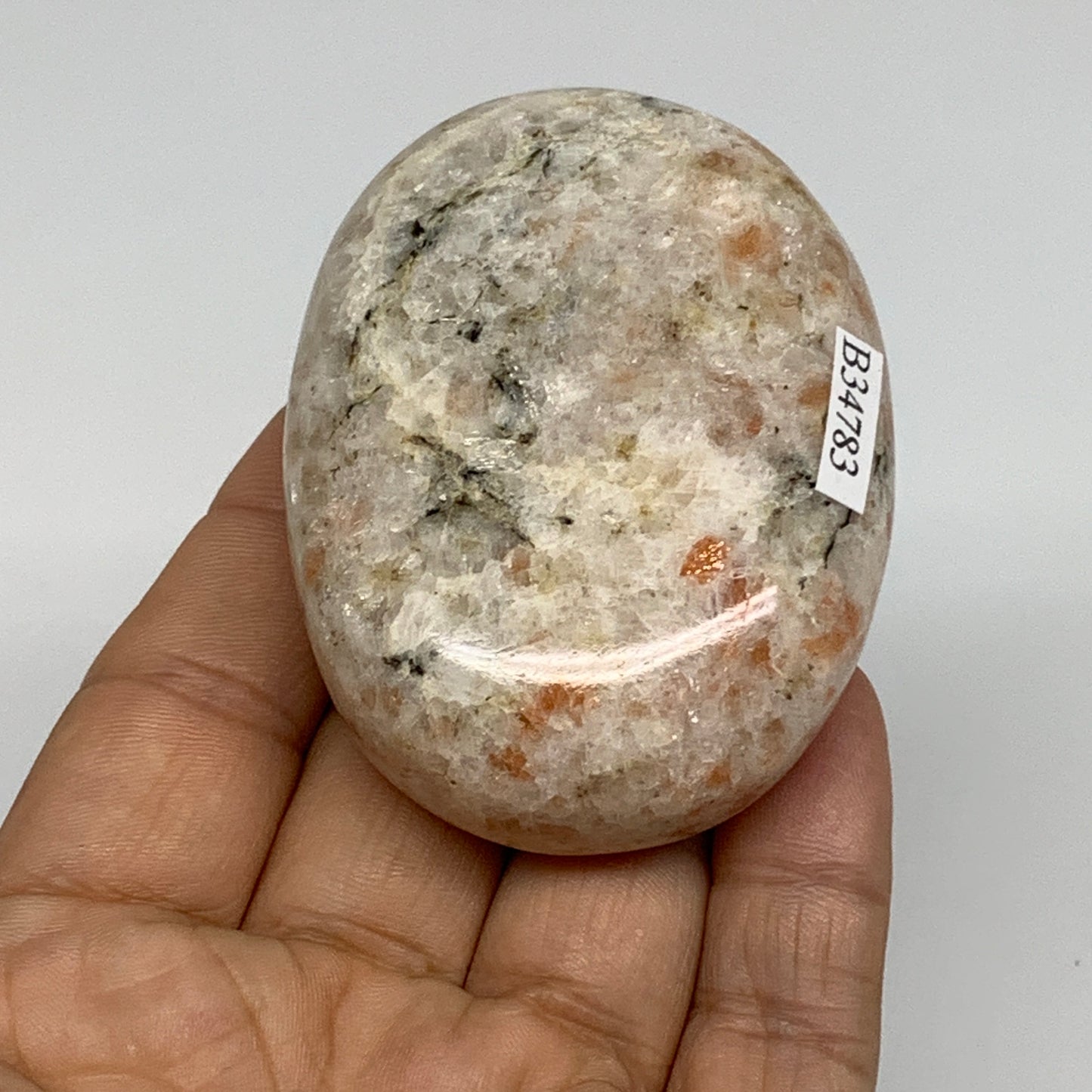 133.7g, 2.7"x2"x0.9", Natural Sunstone Palm-Stone Polished from India, B34783