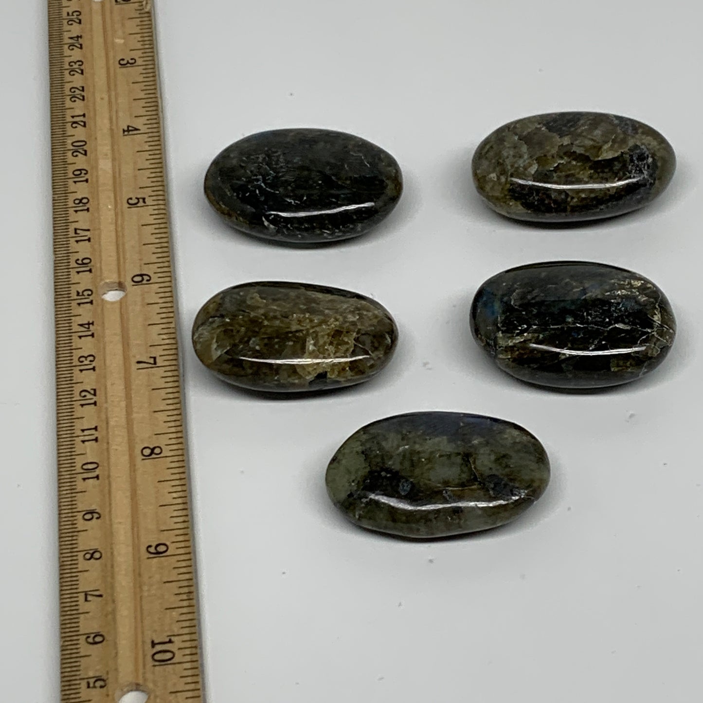 165.5g, 1.7"-1.8", 5pcs, Labradorite Palm-stone Polished Gemstone, B35544