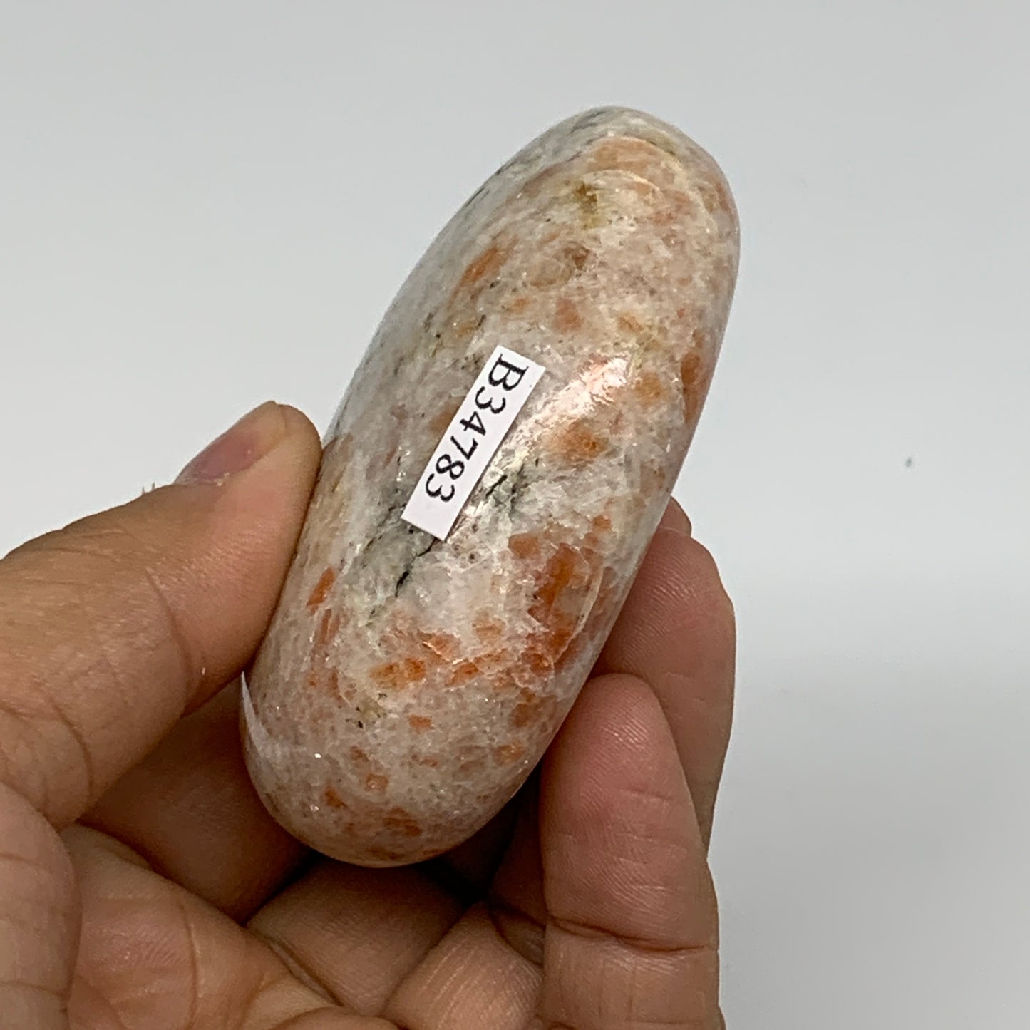 133.7g, 2.7"x2"x0.9", Natural Sunstone Palm-Stone Polished from India, B34783