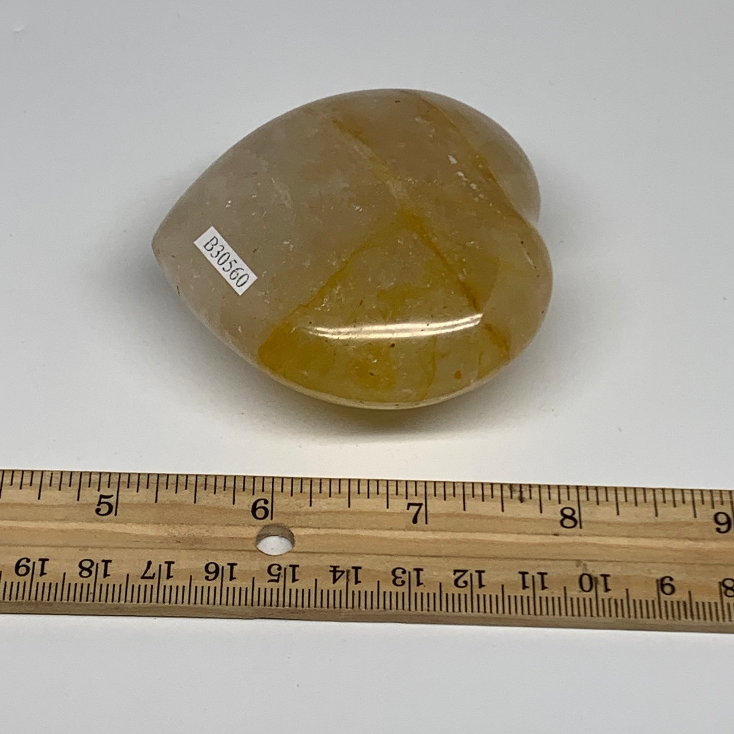 209.1g, 2.6"x2.7"x1.3" Yellow Healing Quartz Heart Crystal @Madagascar, B30560