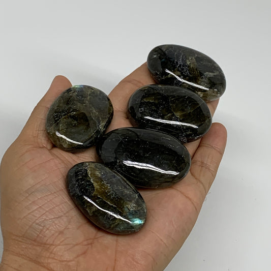 203g, 1.7"-1.9", 5pcs, Labradorite Palm-stone Polished Gemstone, B35545