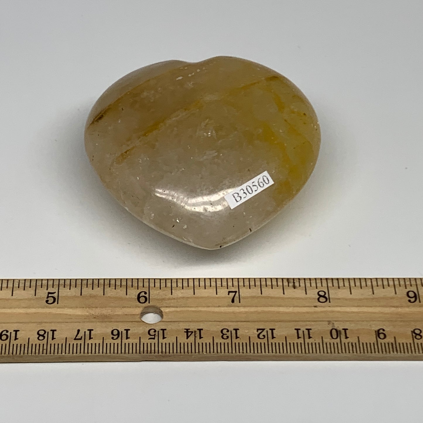 209.1g, 2.6"x2.7"x1.3" Yellow Healing Quartz Heart Crystal @Madagascar, B30560