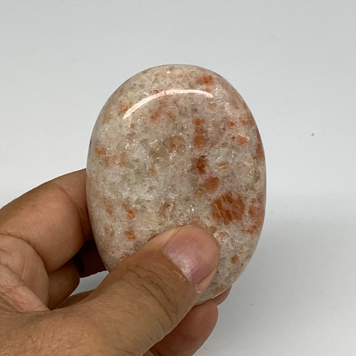 133.7g, 2.7"x2"x0.9", Natural Sunstone Palm-Stone Polished from India, B34783