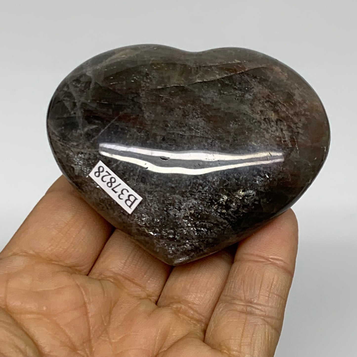 0.31 lbs, 2.3"x2.8"x1.1", Black Moonstone Heart Polished Crystal Decor, B37828