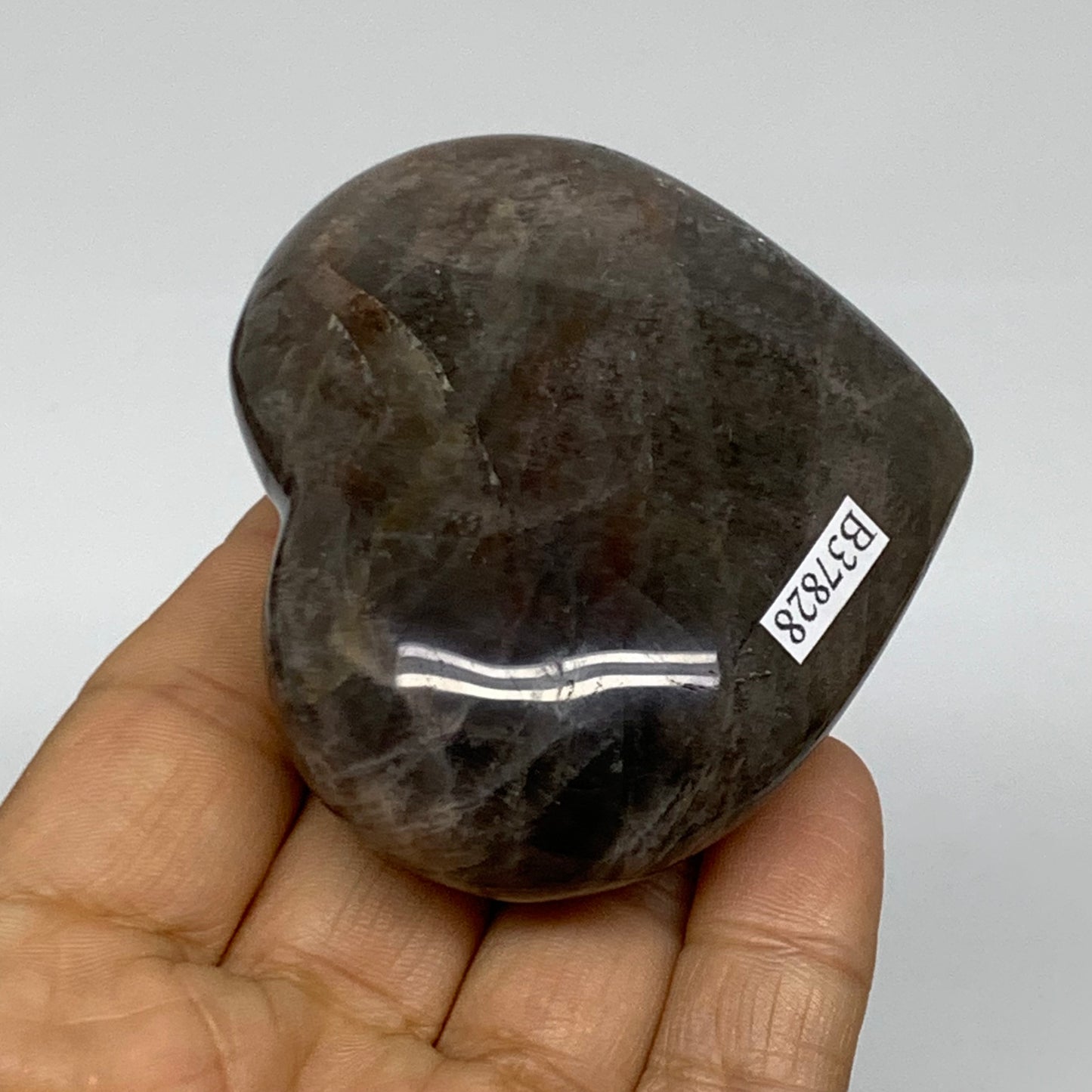 0.31 lbs, 2.3"x2.8"x1.1", Black Moonstone Heart Polished Crystal Decor, B37828