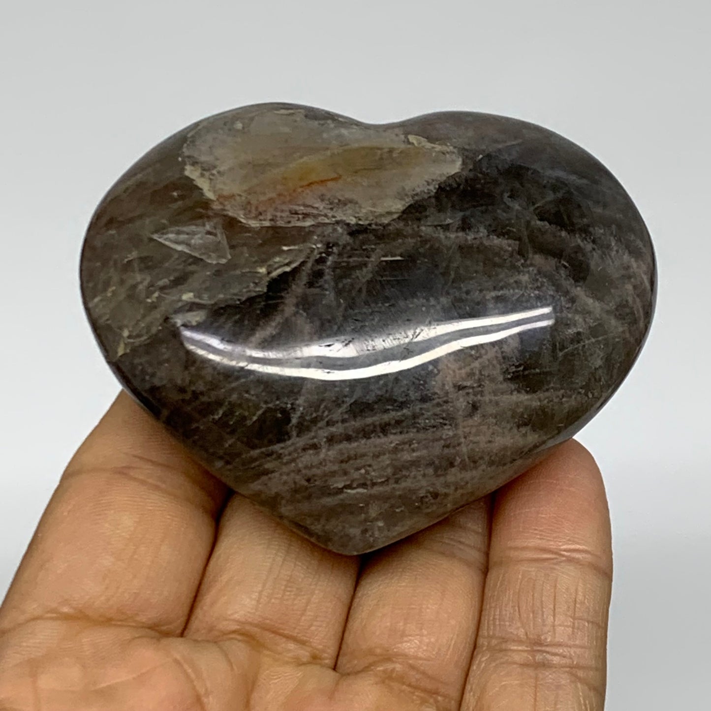0.31 lbs, 2.3"x2.8"x1.1", Black Moonstone Heart Polished Crystal Decor, B37828