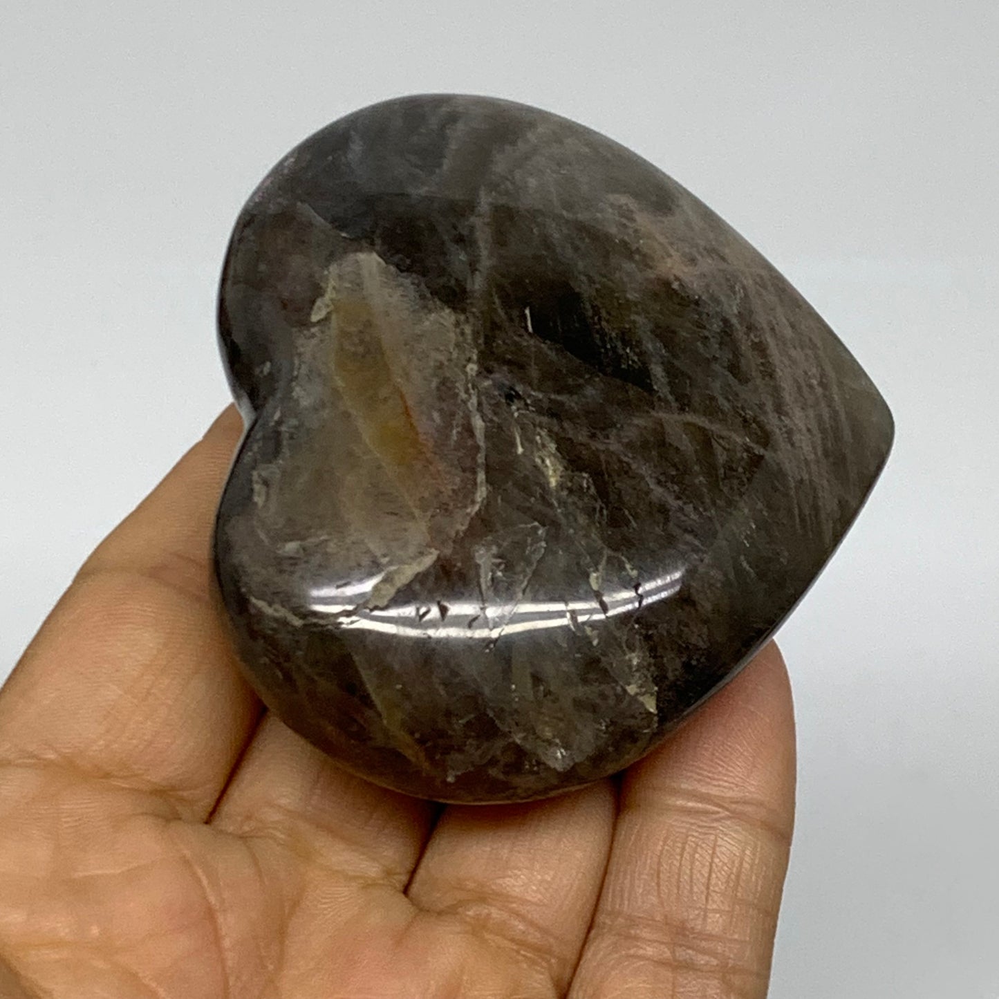 0.31 lbs, 2.3"x2.8"x1.1", Black Moonstone Heart Polished Crystal Decor, B37828